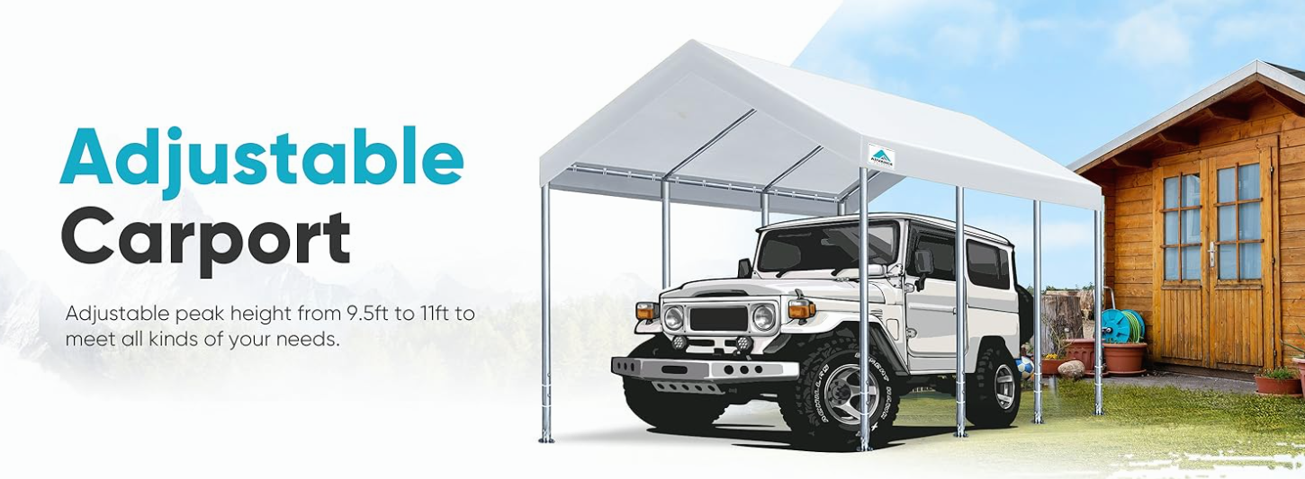 ADVANCE OUTDOOR Metal Roof Carport Kits 10x15 ft Heavy Duty Steel Car Shelter Weather Resistant Hard Top Garage Canopy